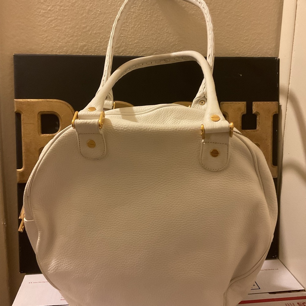Worth White Leather Dome Tote with Gold Hardware